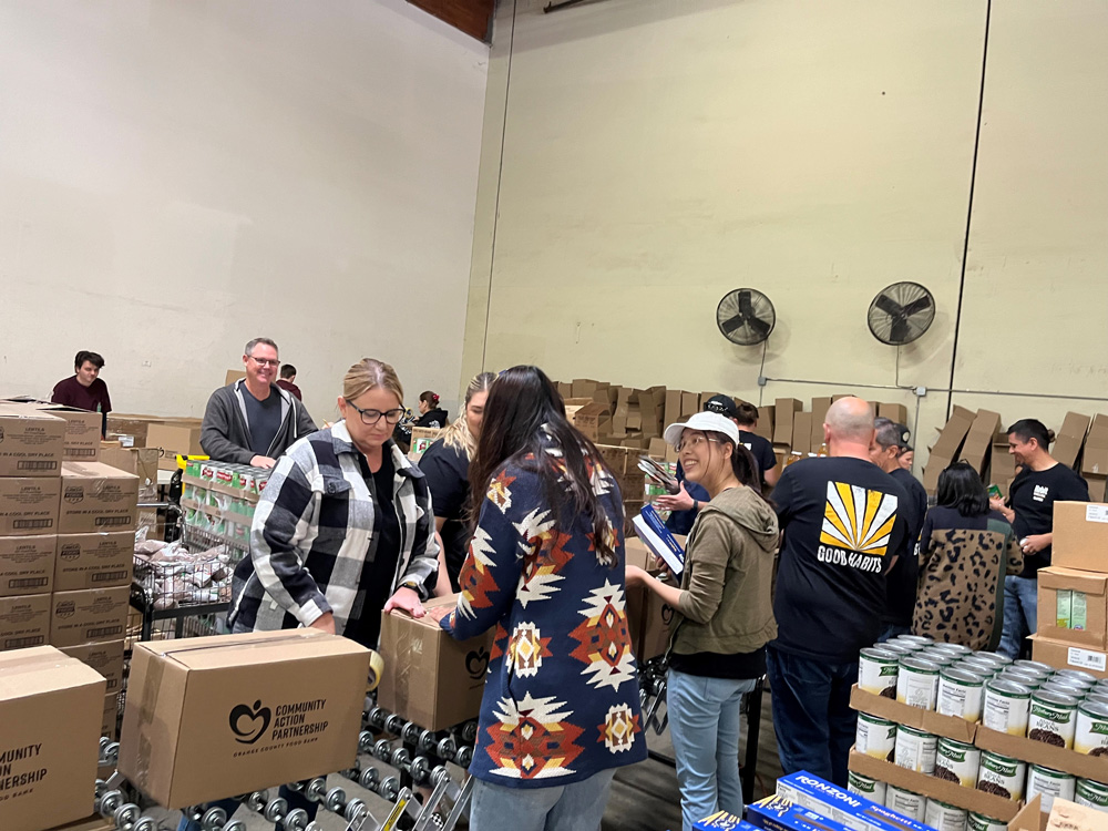 Busy volunteers at the Orange County Food Bank