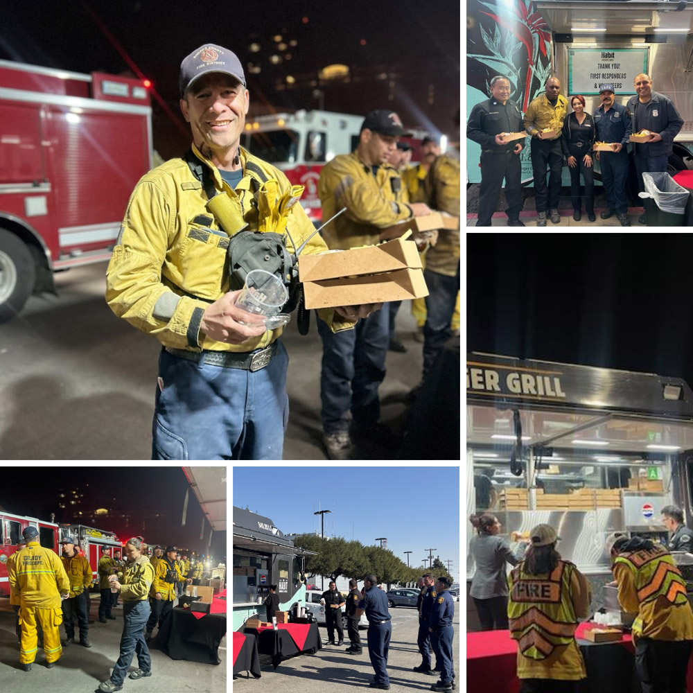 Collage of images of firefighters and the Habit truck